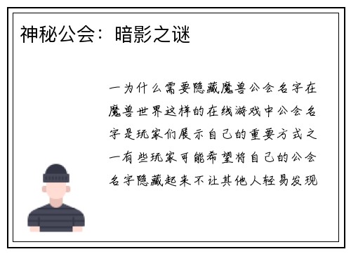 神秘公会：暗影之谜